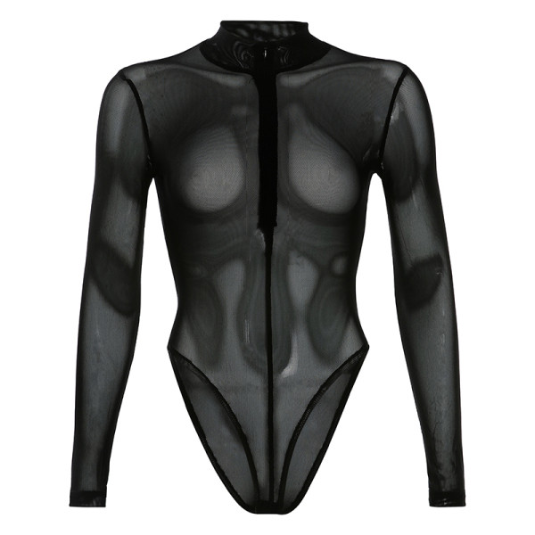 Átlátszó női test hosszú ujjal és ovális nyakkivágással