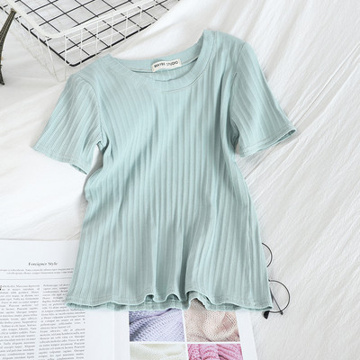 Γυναικείο casual T-shirt με στρογγυλό ντεκολτέ και κουμπιά