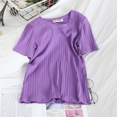 Γυναικείο casual T-shirt με στρογγυλό ντεκολτέ και κουμπιά