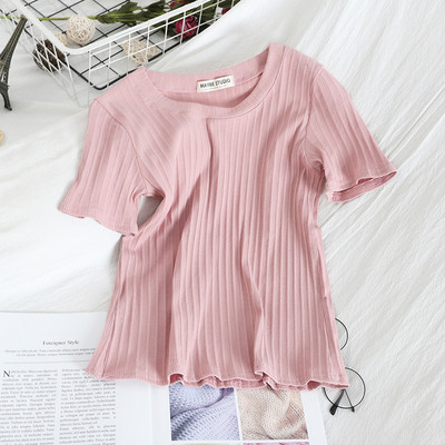 Γυναικείο casual T-shirt με στρογγυλό ντεκολτέ και κουμπιά