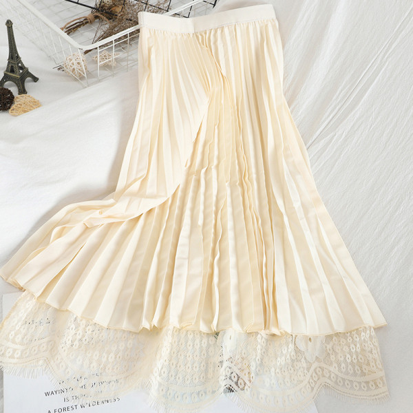 Modern női szoknya csipkével és gumírozott derékkal