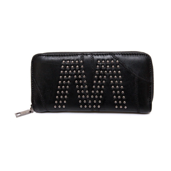 Stilinga moteriška piniginė su užtrauktuku ir kniedėmis iš eko odos