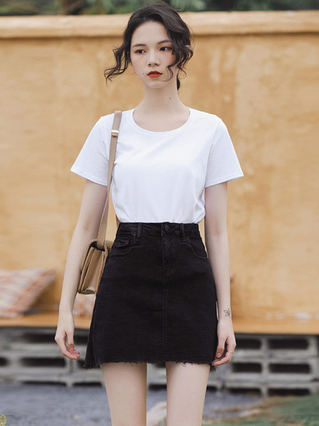 Καθημερινή γυναικεία φούστα με σκισμένα μοτίβα, τσέπες και ψηλή μέση