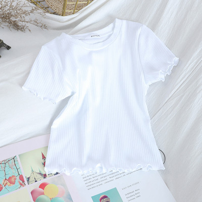 Μοντέρνο γυναικείο T-shirt με κοντό μανίκι και στρογγυλό ντεκολτέ