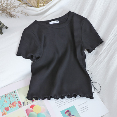 Μοντέρνο γυναικείο T-shirt με κοντό μανίκι και στρογγυλό ντεκολτέ