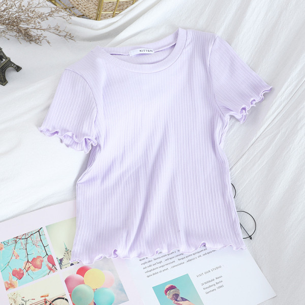 Μοντέρνο γυναικείο T-shirt με κοντό μανίκι και στρογγυλό ντεκολτέ