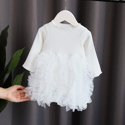 Παιδικό φόρεμα με ωοειδές λαιμόκοψη, μακρύ μανίκι και τυλί