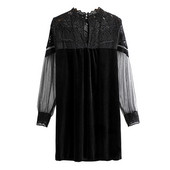 Νέο μοντέλο μακρύ ίσιο βελούδινο φόρεμα με τούλι και δαντέλα