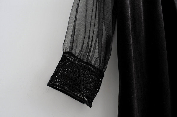 Νέο μοντέλο μακρύ ίσιο βελούδινο φόρεμα με τούλι και δαντέλα 