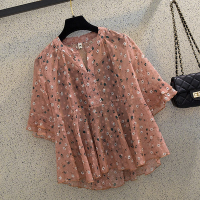 Naujo modelio moteriška palaidinė plačiomis 3/4 rankovėmis ir gėlių motyvais