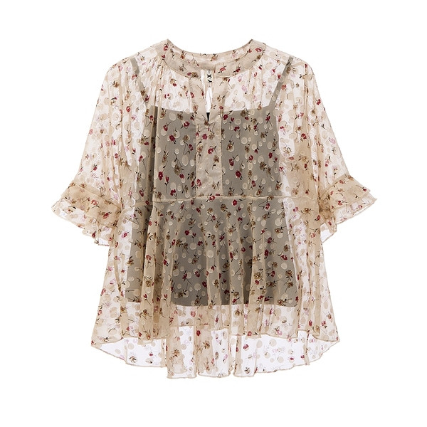 Naujo modelio moteriška palaidinė plačiomis 3/4 rankovėmis ir gėlių motyvais