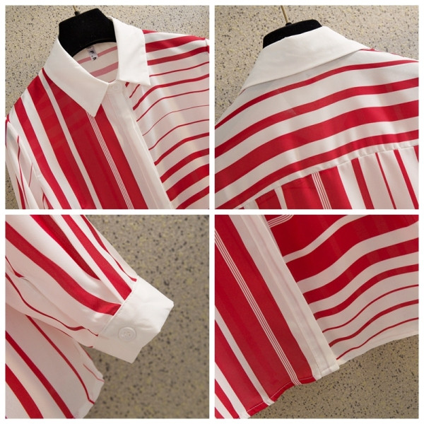 Modernūs dryžuoti moteriški marškiniai su klasikine apykakle ir ilgomis rankovėmis