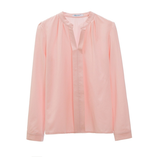 Stilingi moteriški marškiniai su špico iškirpte ir ilgomis šifono rankovėmis