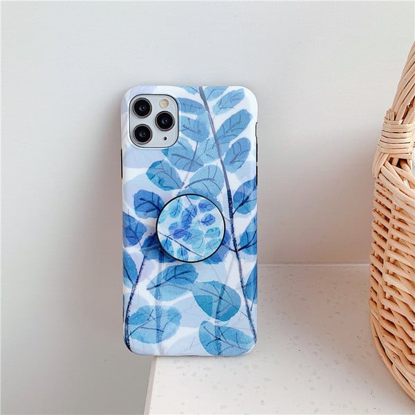 Калъф за iPhone 11 Pro Max с флорален десен и пръстен в син цвят