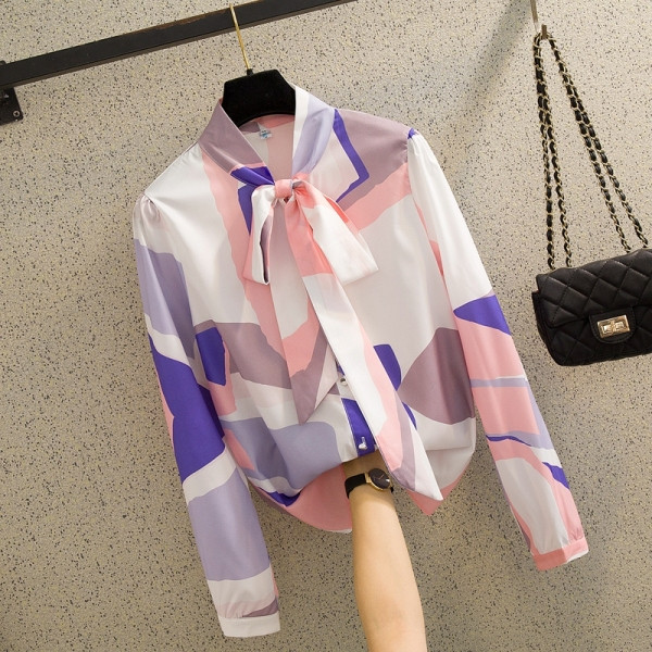 Új modell női ing szalaggal és sifon virágos motívumokkal