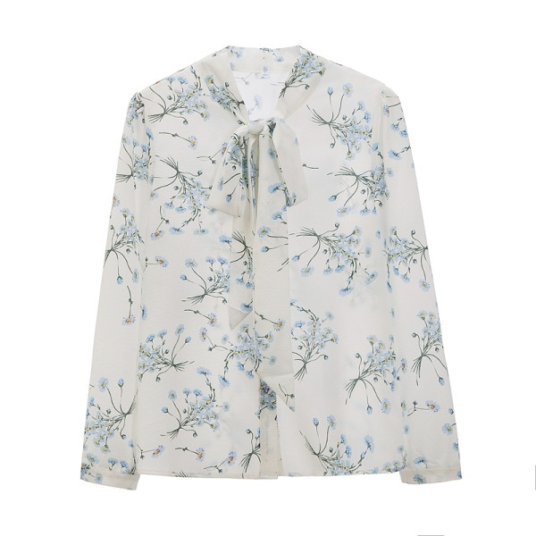 Új modell női ing szalaggal és sifon virágos motívumokkal