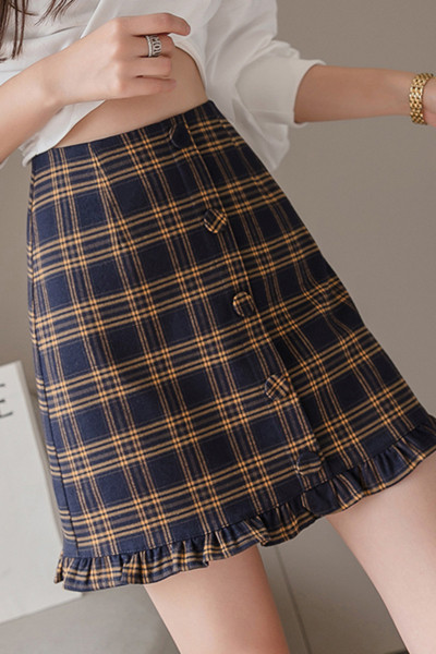 Trumpas languotas sijonas su sagomis ir aukštu juosmeniu