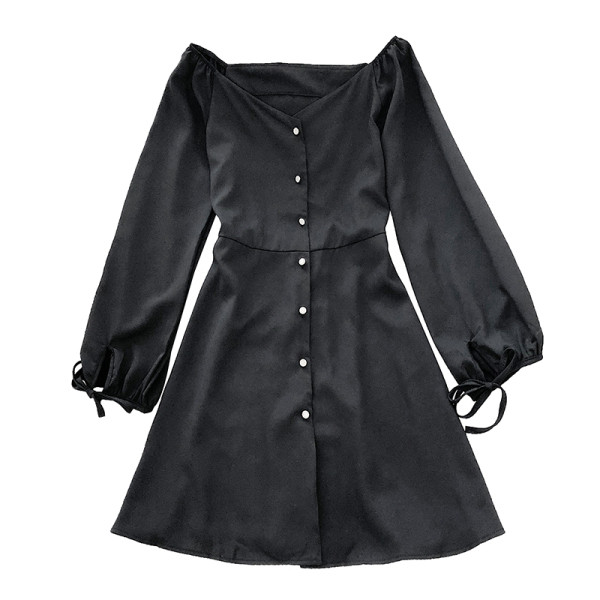 Ikdienas sieviešu kleita ar pogām un špica kakla izgriezumu