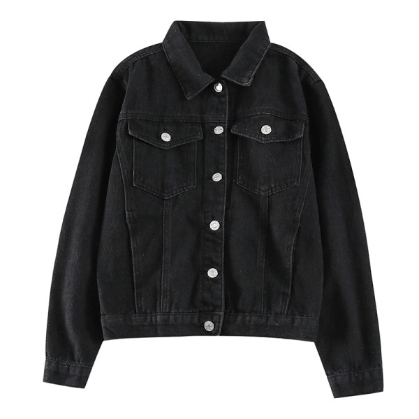 Klassikaline must taskute ja nööpidega teksajakk