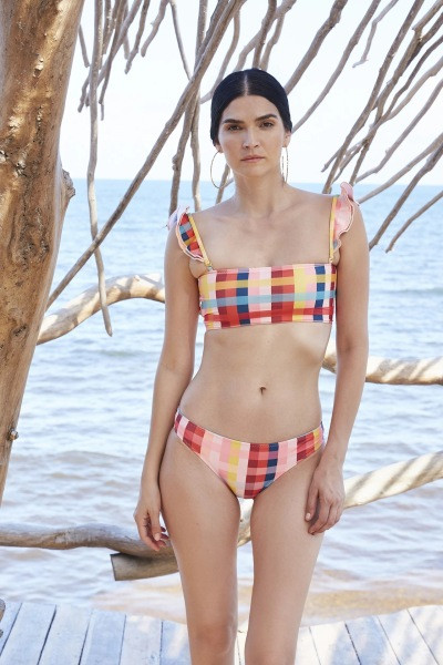 Costum de baie multicolor din doua piese cu bretele in partea de sus - doua modele