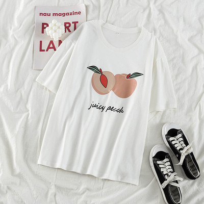 Tavaszi női póló rövid ujjal, ovális nyakkivágással és rátéttel