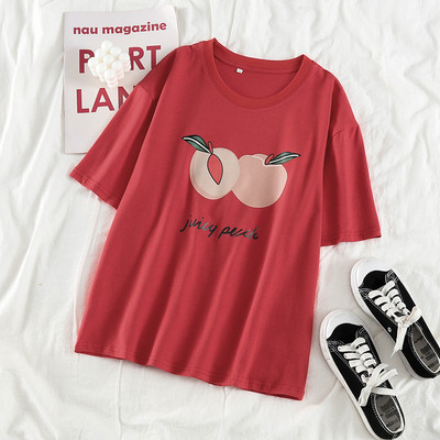 Tavaszi női póló rövid ujjal, ovális nyakkivágással és rátéttel