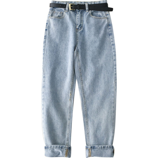 Alkalmi női farmer magas derékkal és övvel