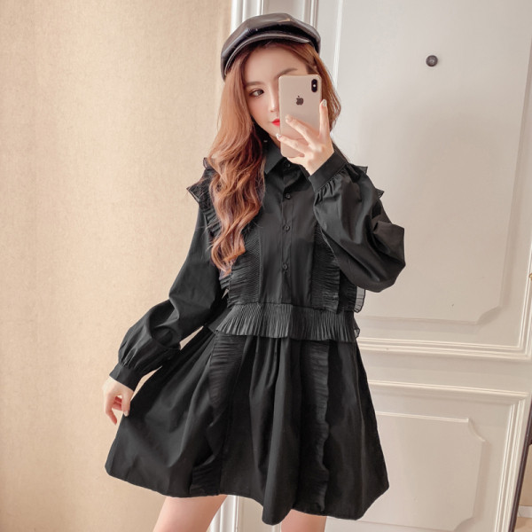 Lezser női hosszú ing klasszikus gallérral és gombokkal