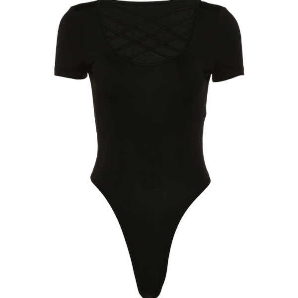 Ikdienas sieviešu bodijs ar īsām piedurknēm un krusteniskām siksnām