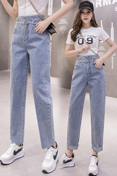 Naiste moodsad kõrge vöökohaga teksad – sirge mudel