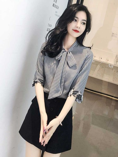 Sieviešu moderns rūtains krekls ar 3/4 piedurknēm