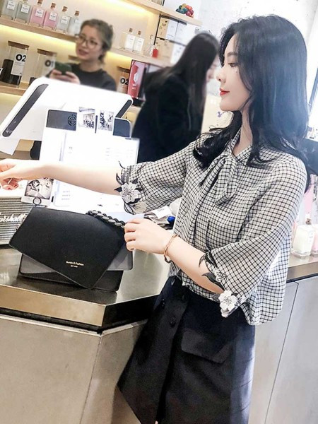 Sieviešu moderns rūtains krekls ar 3/4 piedurknēm