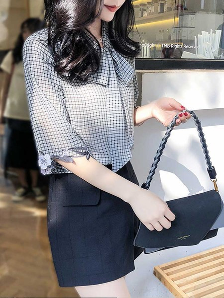 Sieviešu moderns rūtains krekls ar 3/4 piedurknēm