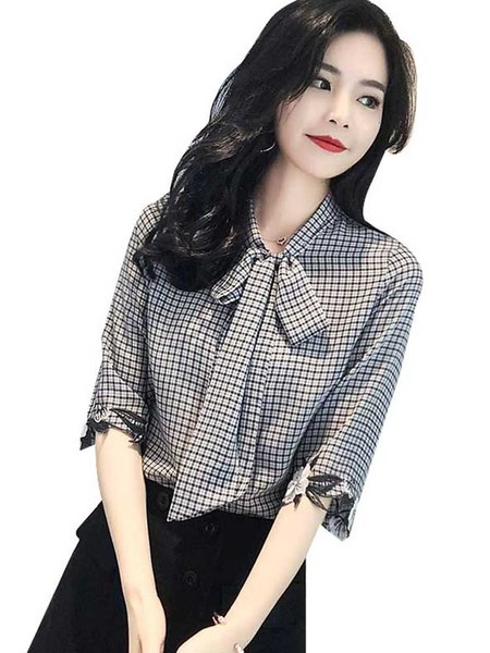 Sieviešu moderns rūtains krekls ar 3/4 piedurknēm