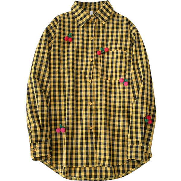 Rūtains sieviešu krekls ar klasisku apkakli un 3D elementiem