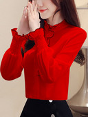 Pašreizējais sieviešu krekla modelis ar pusaugstu apkakli