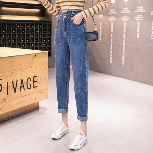 Ikdienas sieviešu džinsi ar augstu vidukli un metāla elementiem