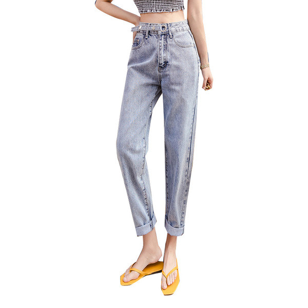 Új modell női farmer magas derékkal, zsebekkel - egyenes modell