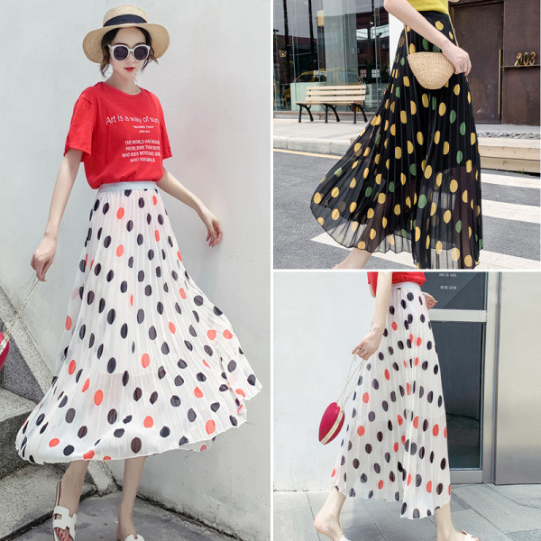 Jauna modeļa sieviešu kroku punktveida svārki ar augstu vidukli