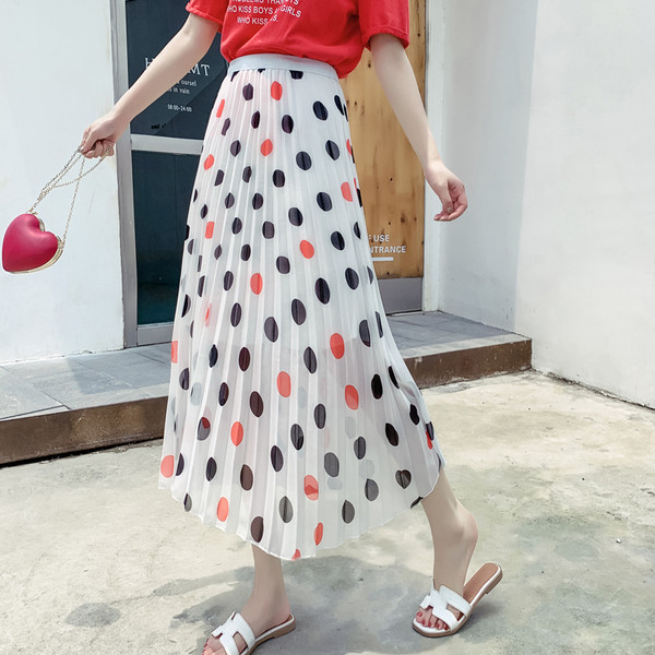 Jauna modeļa sieviešu kroku punktveida svārki ar augstu vidukli