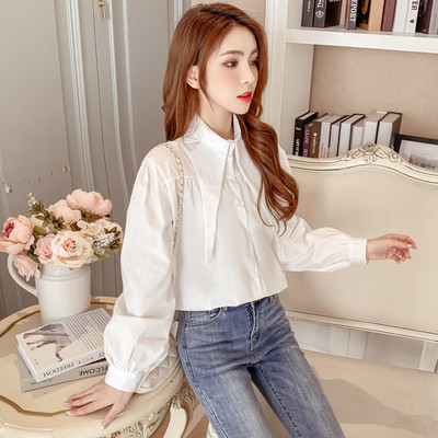 Sieviešu ikdienas krekls ar pogām un garām platām piedurknēm