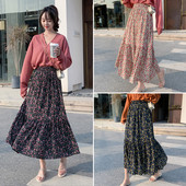 Kivágott modell női szoknya virágos motívumokkal - magas derék