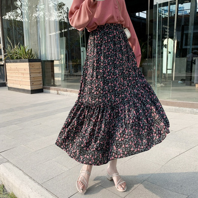 Kivágott modell női szoknya virágos motívumokkal - magas derék