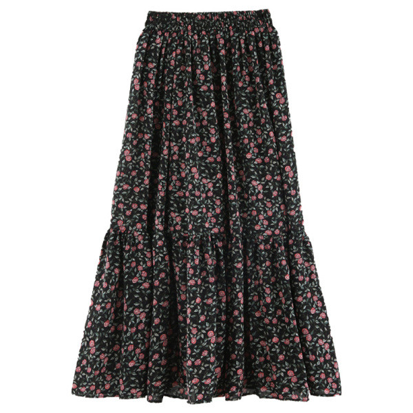 Kivágott modell női szoknya virágos motívumokkal - magas derék