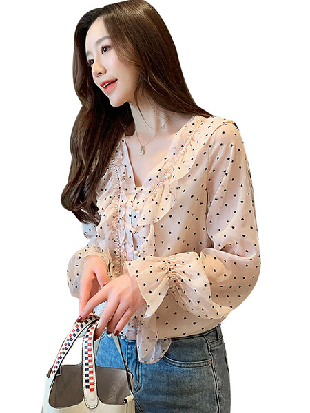 Női alkalmi pöttyös ing spitz nyakkivágással és gombokkal