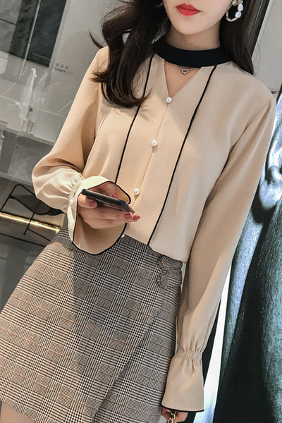 Sieviešu elegants krekls trīs krāsās ar garām piedurknēm