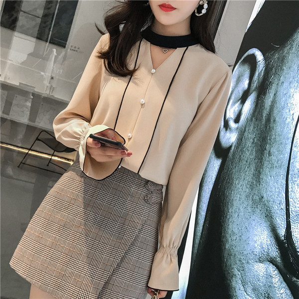 Sieviešu elegants krekls trīs krāsās ar garām piedurknēm