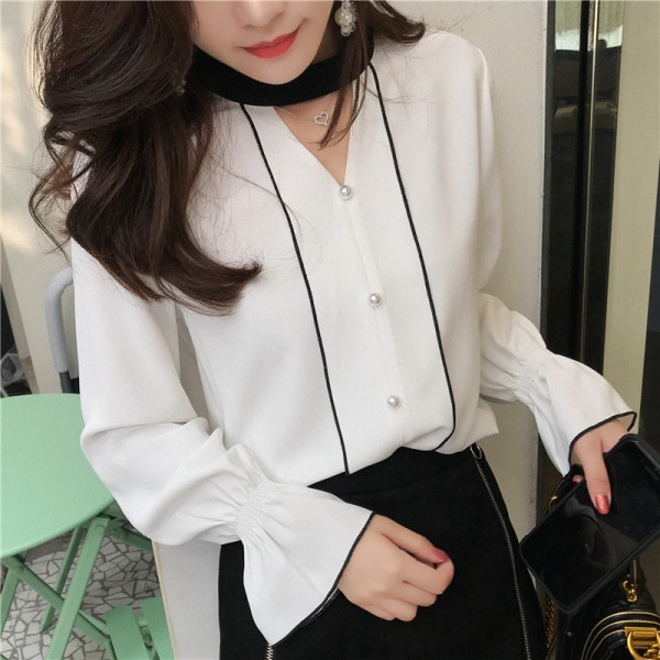 Sieviešu elegants krekls trīs krāsās ar garām piedurknēm