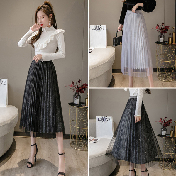 Eleganti sieviešu kroku svārki ar augstu vidukli un tillu