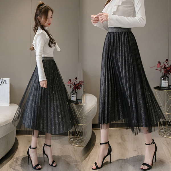 Eleganti sieviešu kroku svārki ar augstu vidukli un tillu